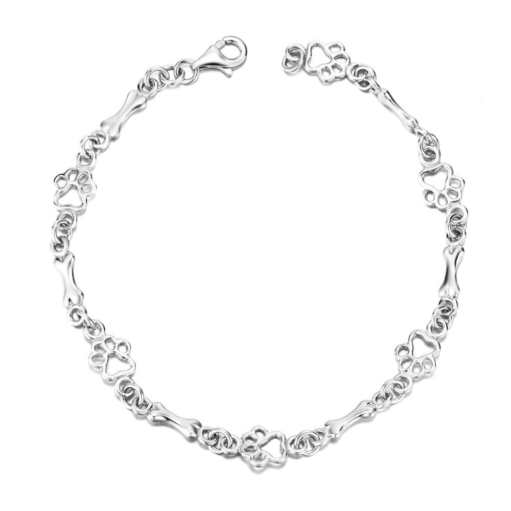 Limitierte Auflage Pure Silber Hundepfote und Knochen Charms Armband