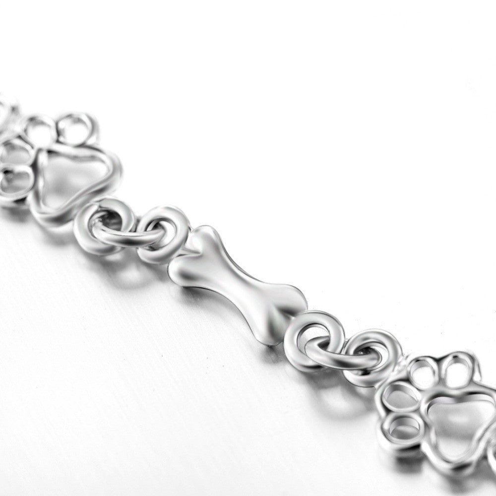 Limitierte Auflage Pure Silber Hundepfote und Knochen Charms Armband
