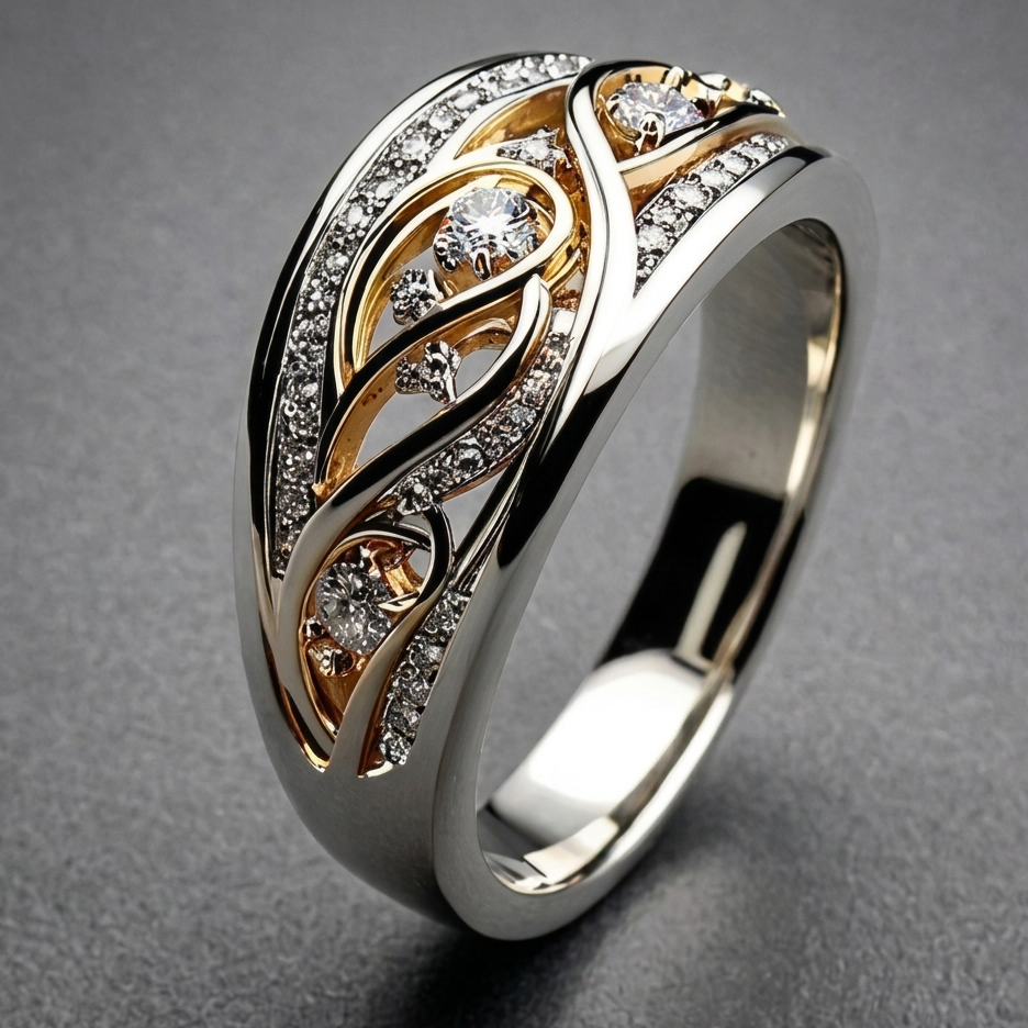 Eleganter zweifarbiger Gold-Silber-Reifring
