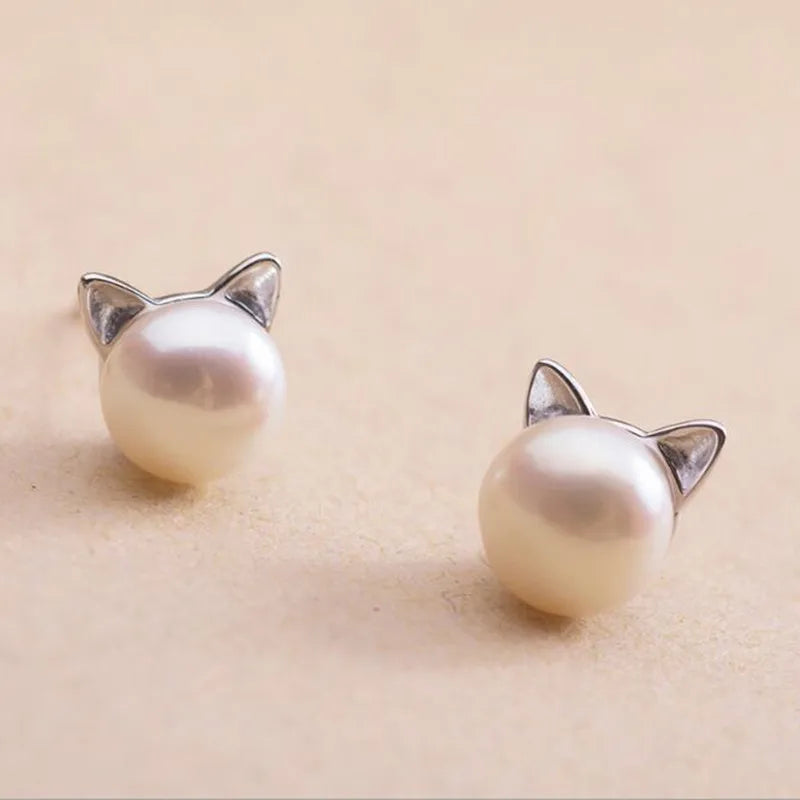Ohrringe aus Sterlingsilber mit Katzen-Perle