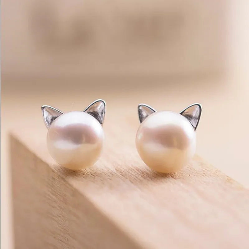 Ohrringe aus Sterlingsilber mit Katzen-Perle