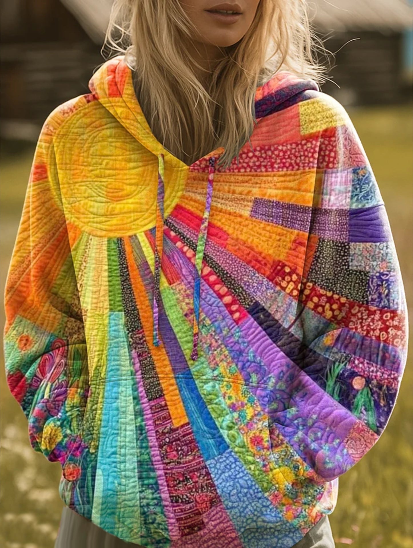 Quinn™ - Bohemian Multicolor Patchwork Hoodie
