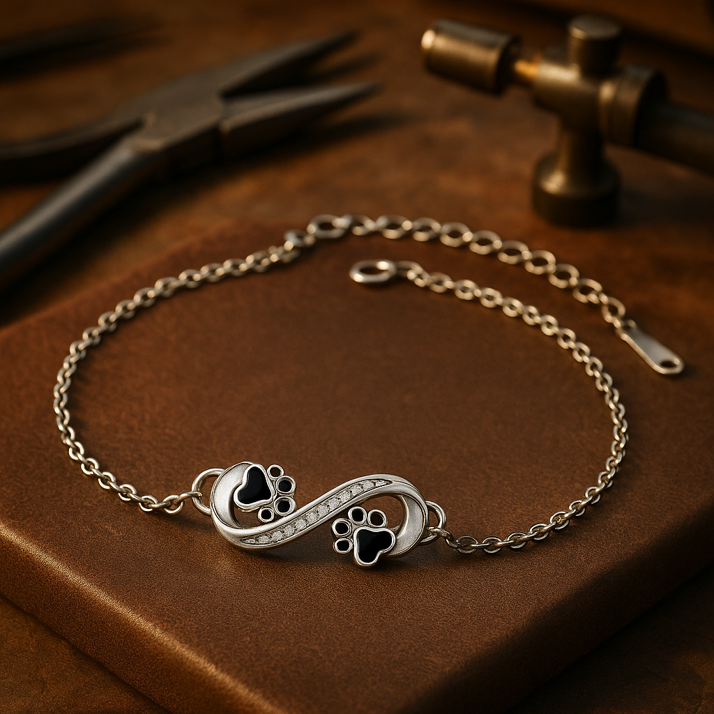 Unendliches Symbol Anhänger Haustierpfote Armband mit Zirkonia