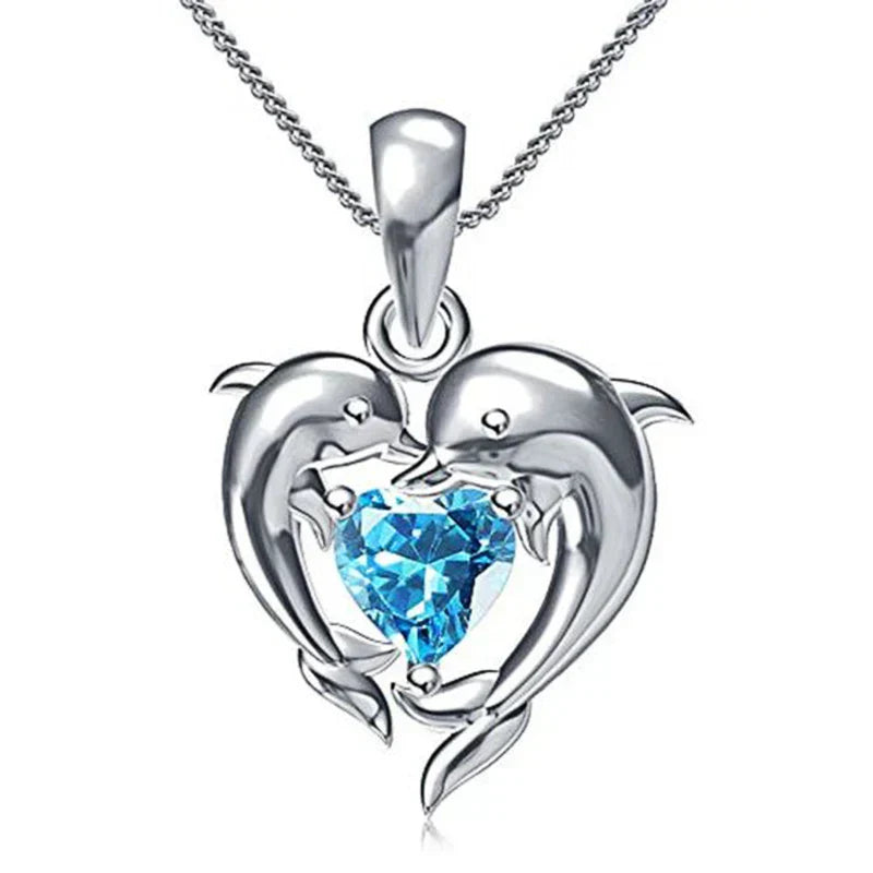 Delfin Liebe Blau Herz Halskette