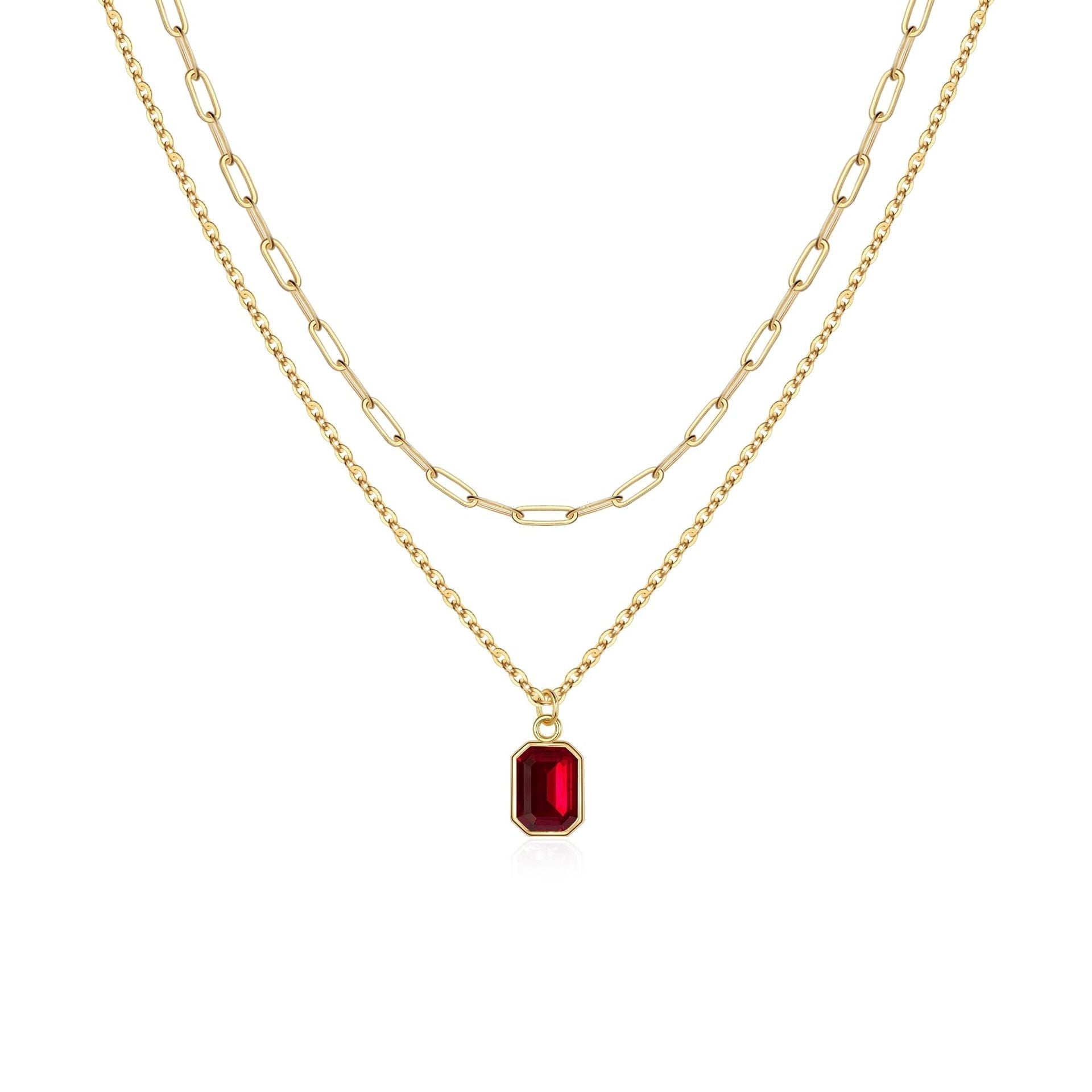 Elegante geschichtete Rubin-Gold-Halskette
