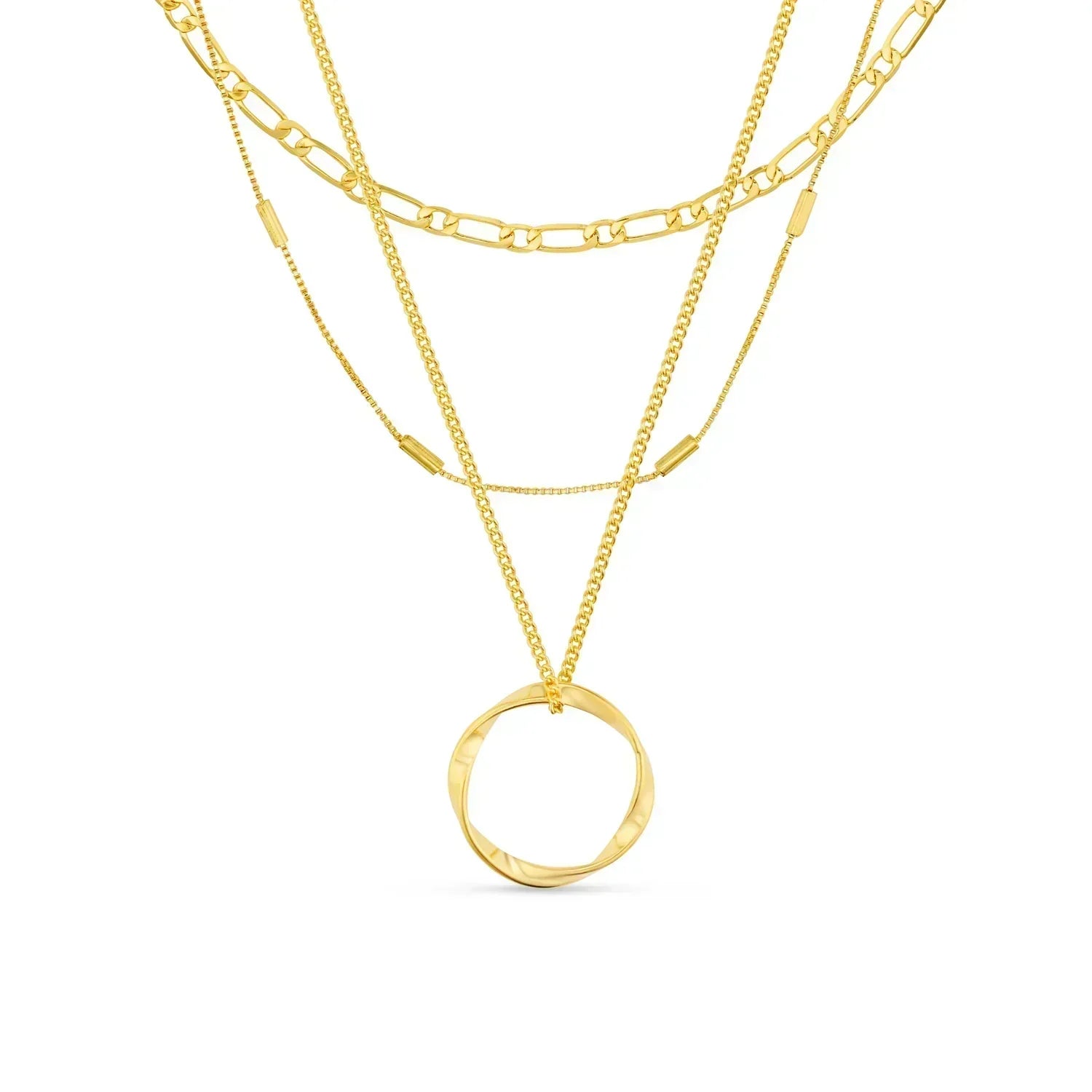 Offene Kreis Drei-Reihen-Halskette | Gold