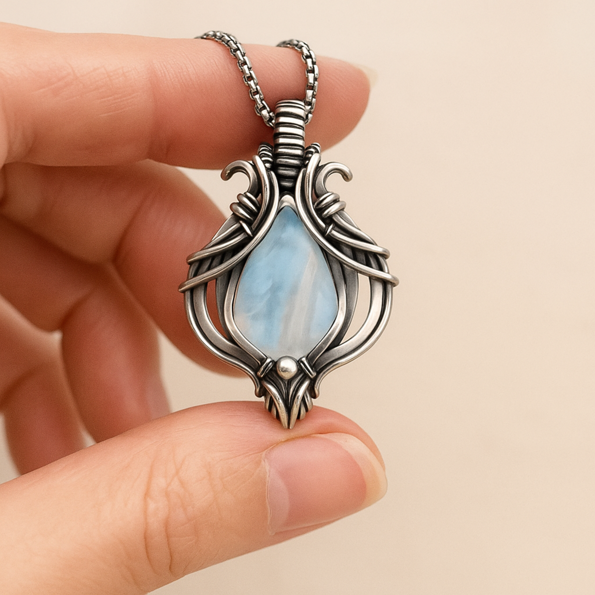 Blaue Vintage-Halskette in Silber