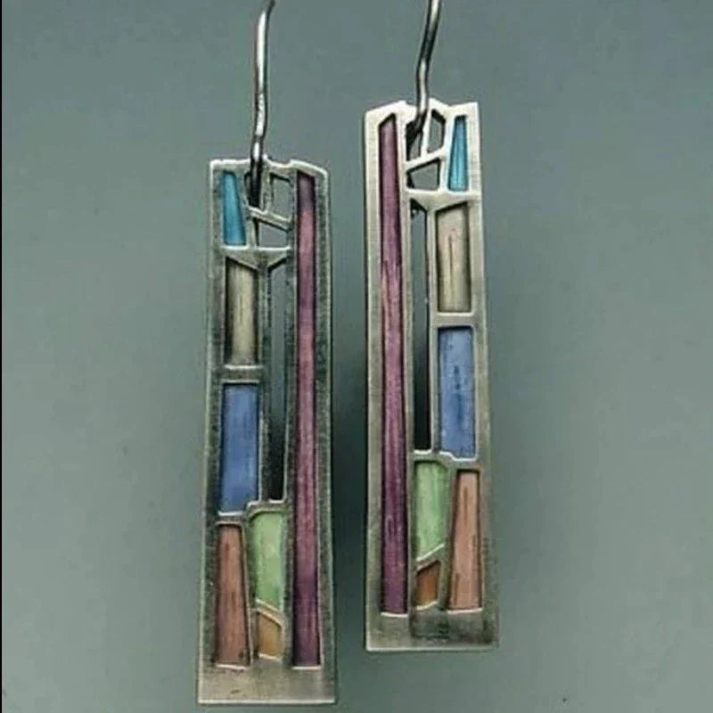 Vintage Bunte Silber Ohrringe
