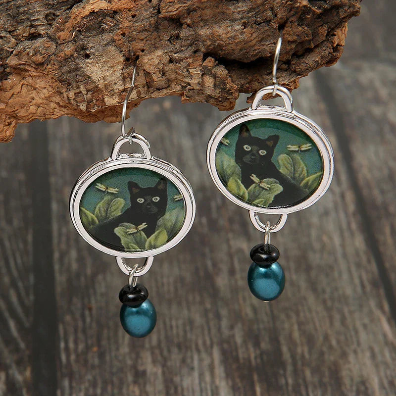 Vintage Katze Silber Ohrringe