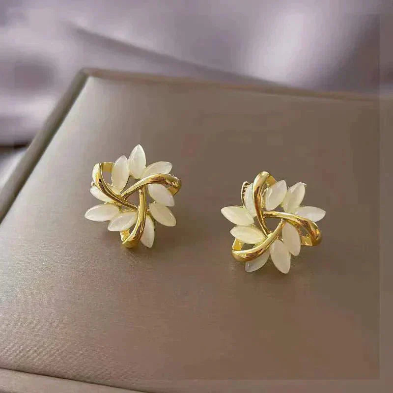 Elegant White Opal Gold Earrings