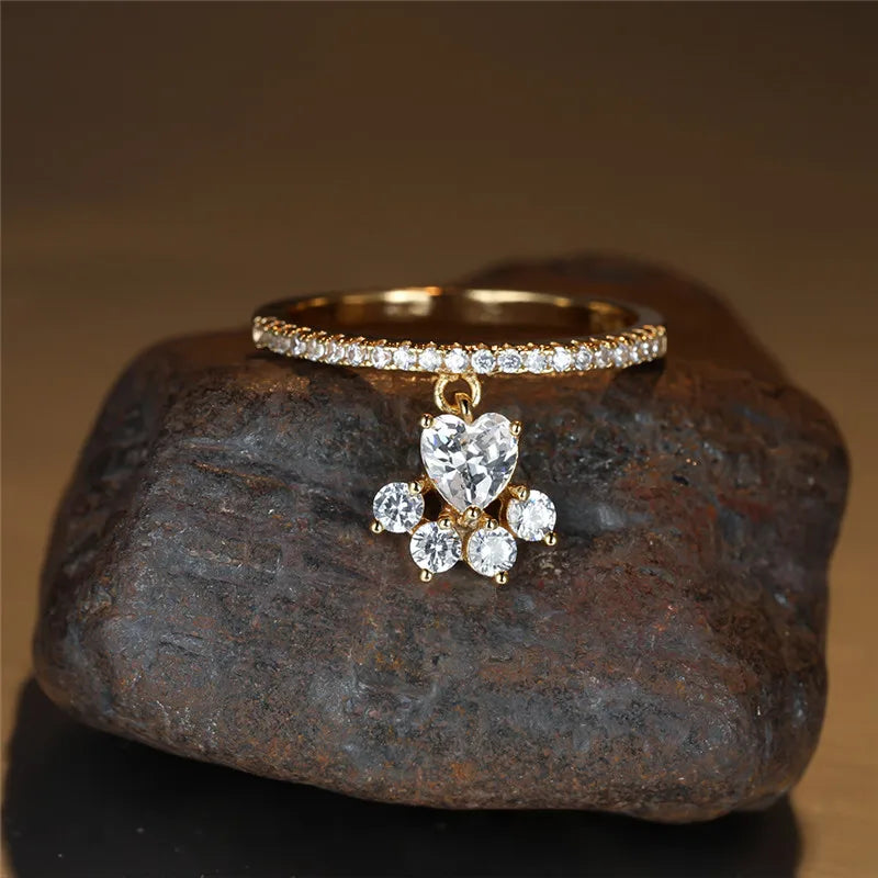 Vintage Katzenpfote & Herz Steinring – Gold- und Silberton