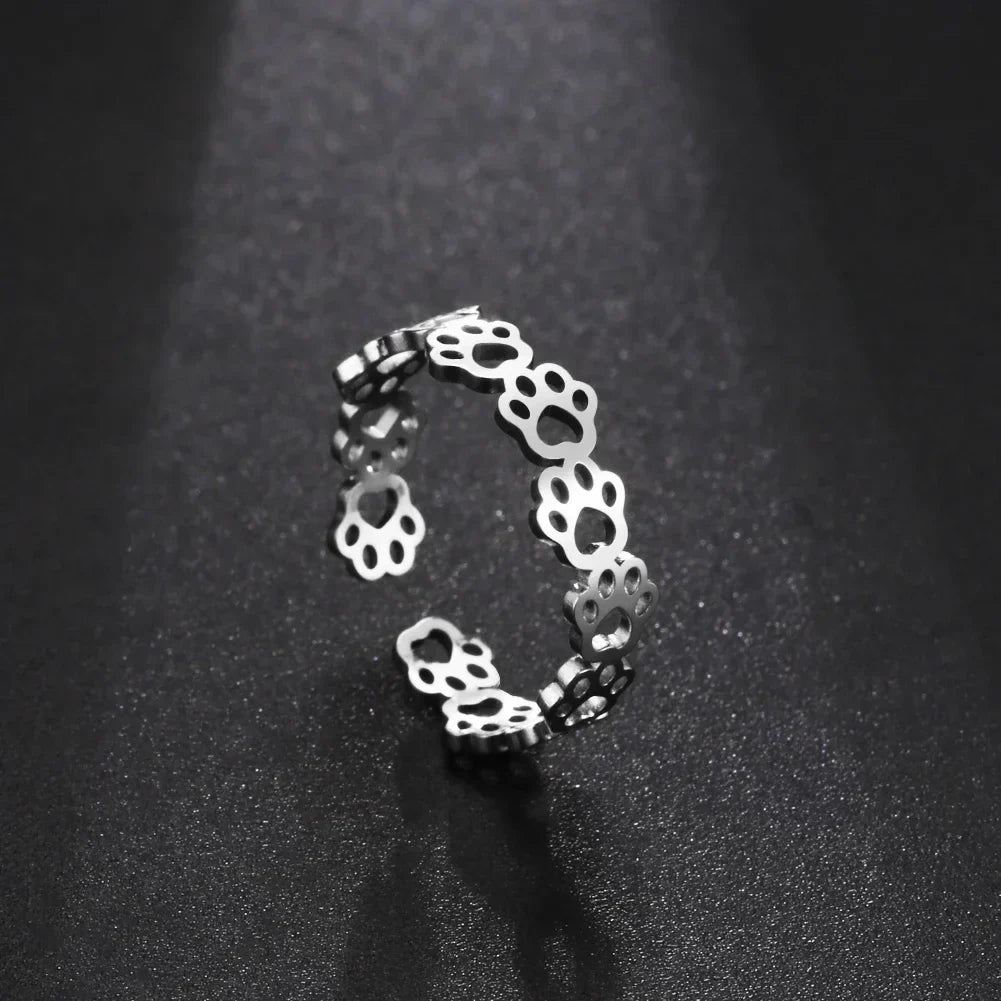 Verstellbarer Pfotenabdruck-Ring – Aus Edelstahl