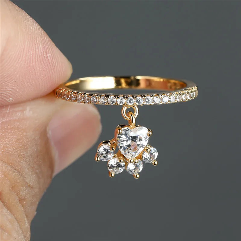 Vintage Katzenpfote & Herz Steinring – Gold- und Silberton