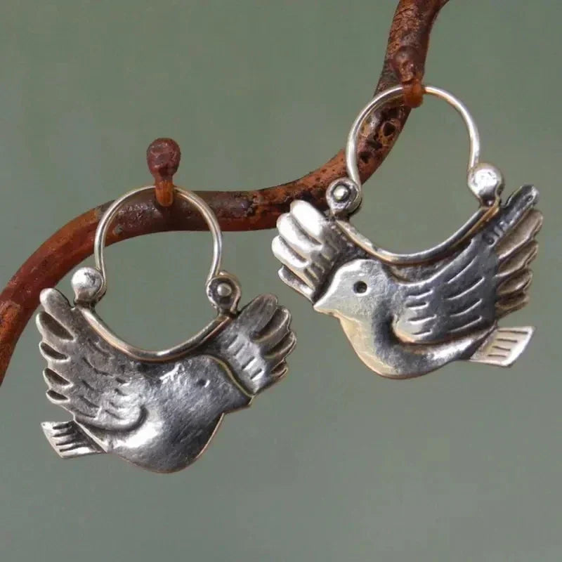 Boho Vogel-inspirierte Ohrhänger – Silber-Ton