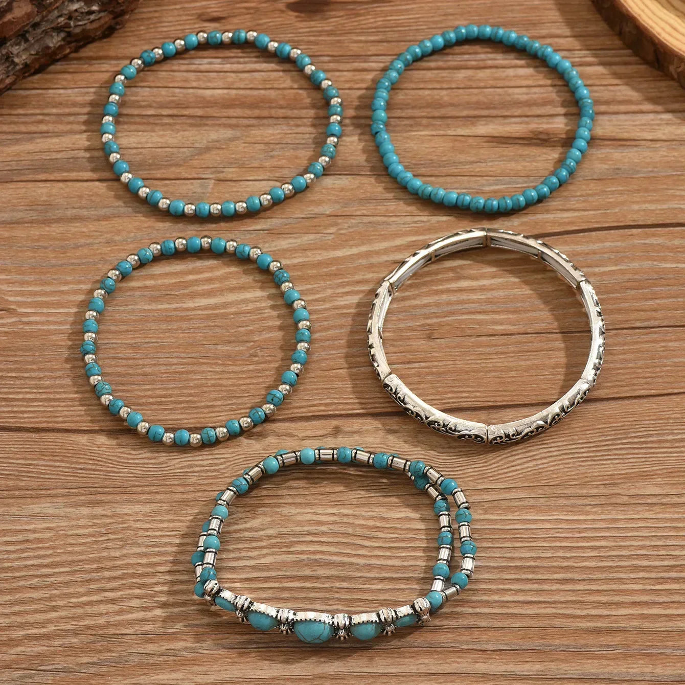 Bohemian Türkis Perlenarmband Set