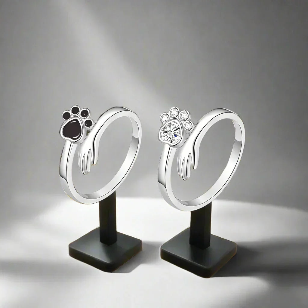 925 Sterling Silver Adjustable Ring – Hand and Paw Print Design
