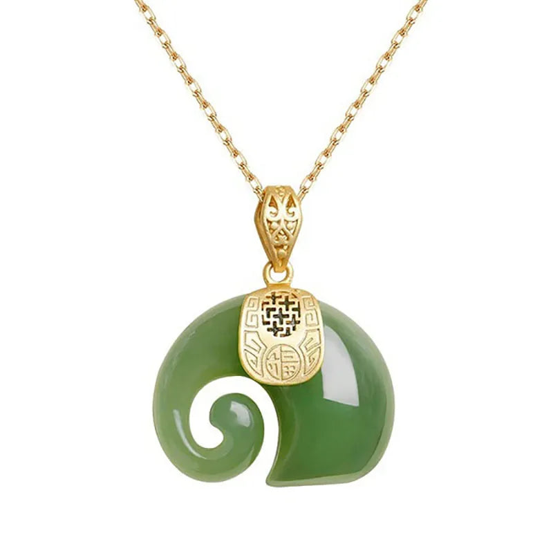 Hetian Jade Elefanten Anhänger Halskette – 18K Gold Beschichtete Kette für Frauen
