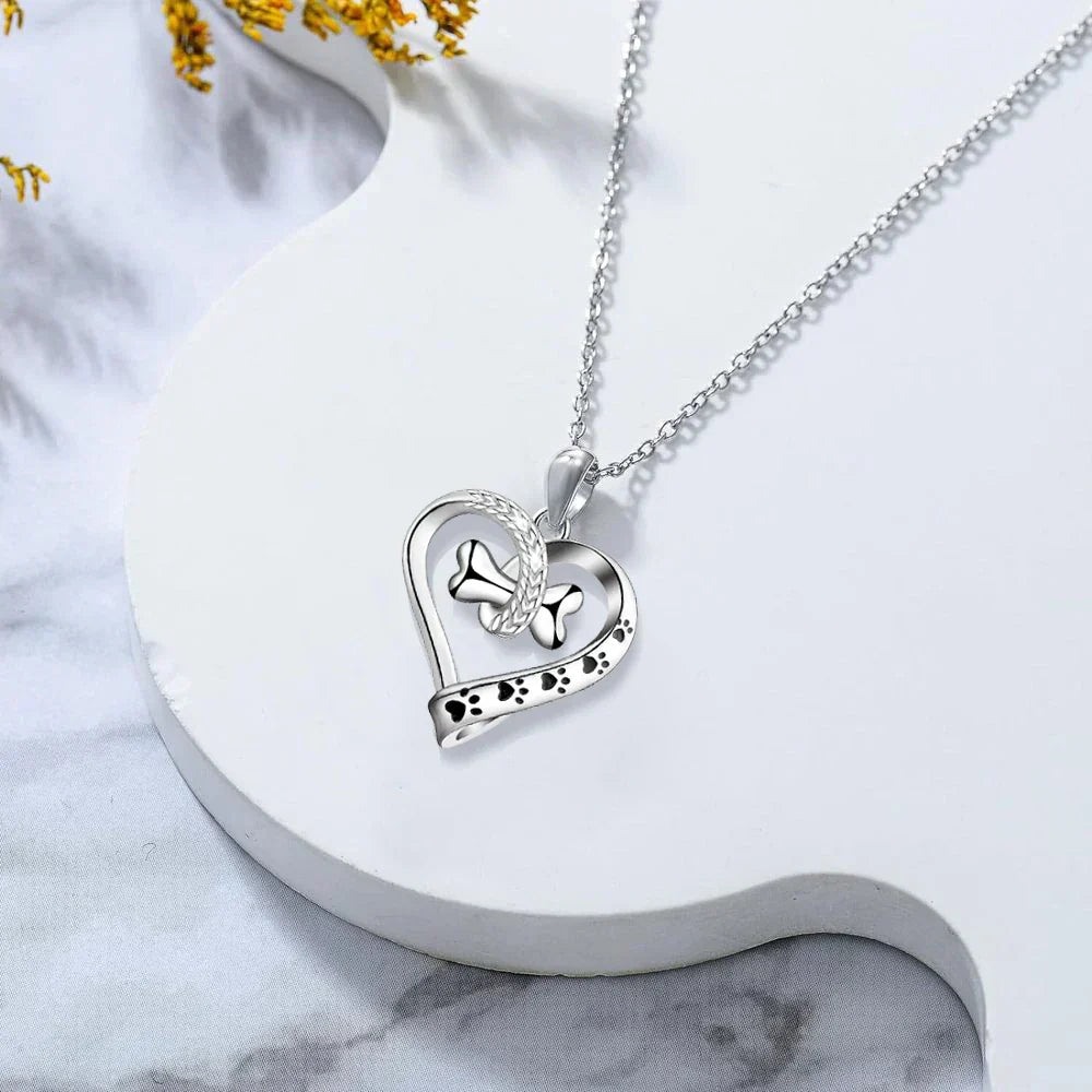 2-teilige Schmuckset mit Pfote, Herz und Knochen-Anhängern