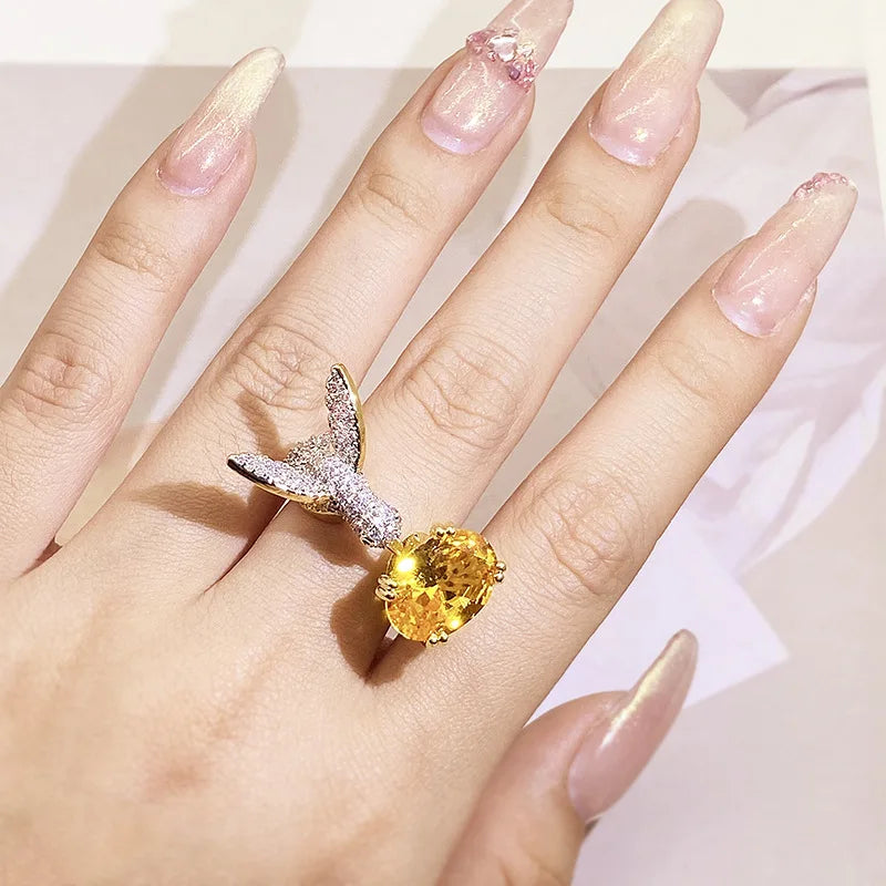 Verstellbarer Kolibri Edelsteinring – Zirkon, 14K vergoldet