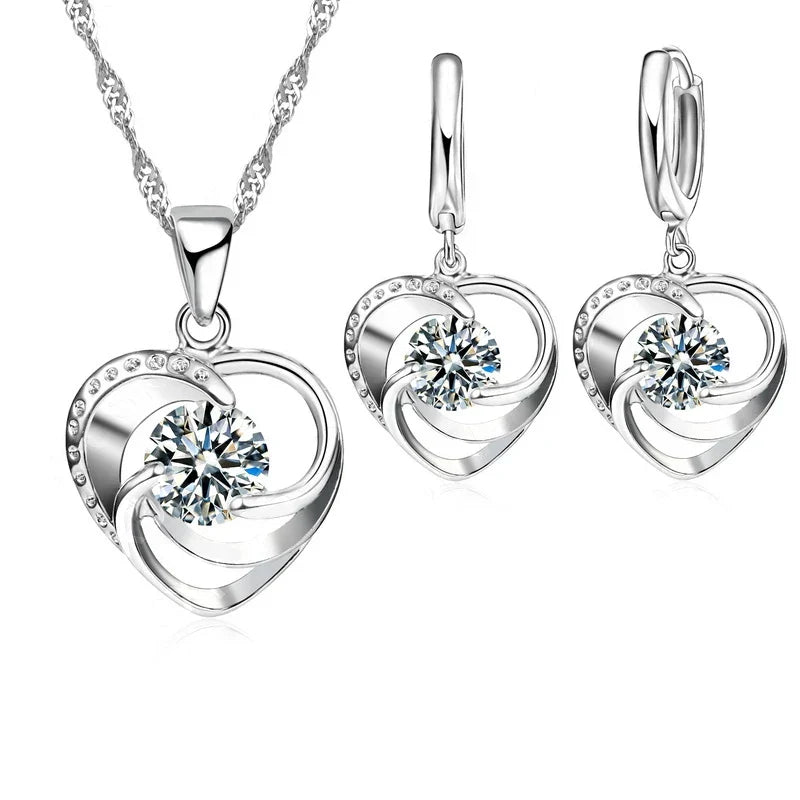 Sterling Silber Herz Halskette und Ohrringe