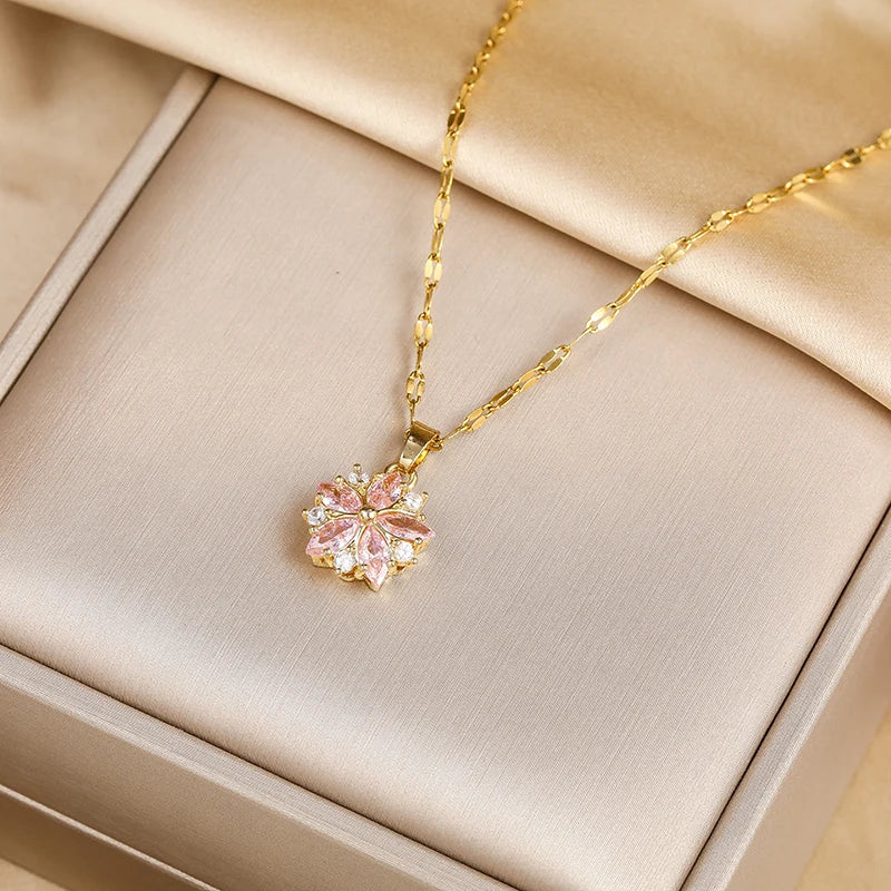 Romantische Pink Sakura Edelstahl Halskette