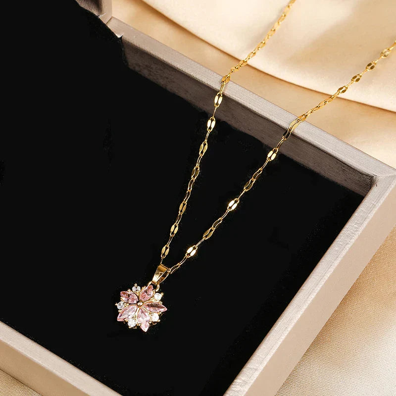 Romantische Pink Sakura Edelstahl Halskette