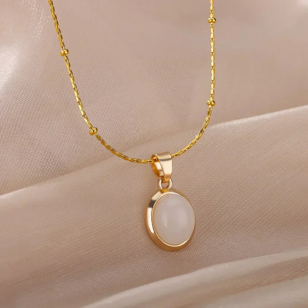 Schicke Gold Edelstahl Wasser Tropfen Opal Anhänger Halskette
