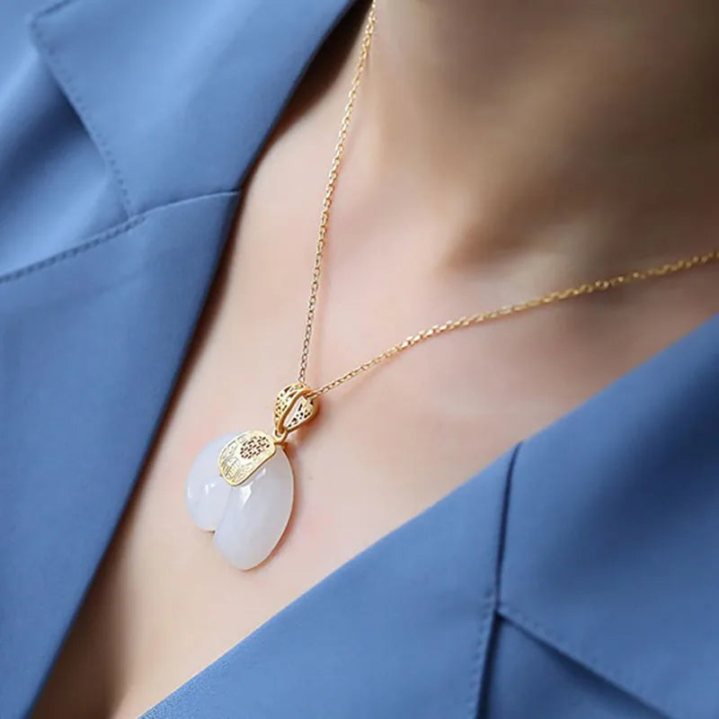 Hetian Jade Elefanten Anhänger Halskette – 18K Gold Beschichtete Kette für Frauen