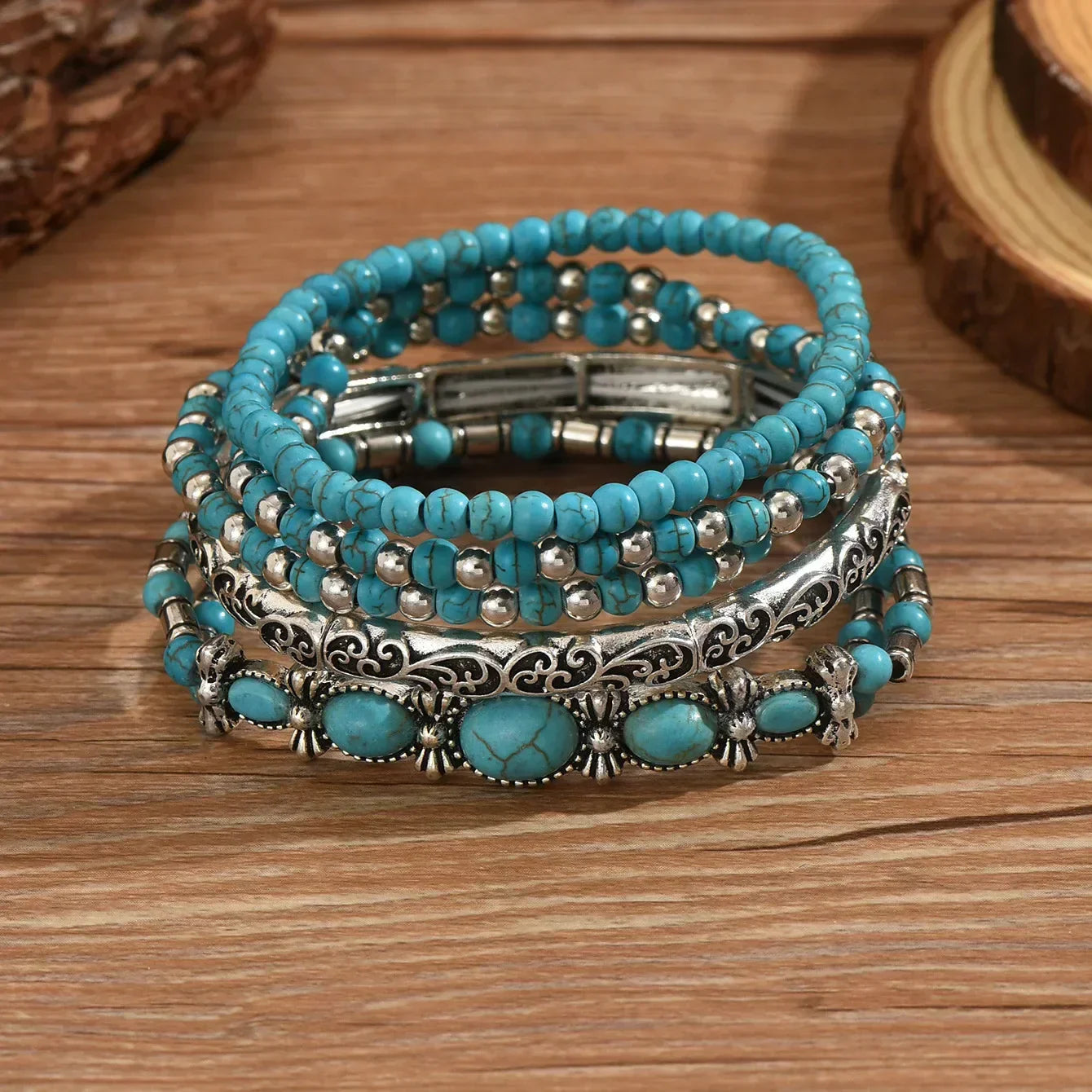Premium Türkis Perlen Armband Set