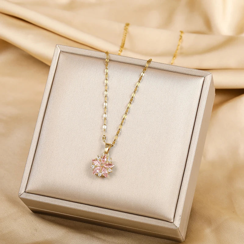 Romantische Pink Sakura Edelstahl Halskette