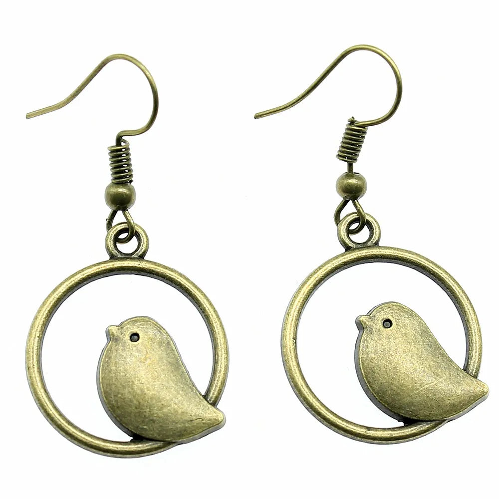 Vintage Vogel Charm Tropfenohrringe – Handgemachter Boho-Schmuck