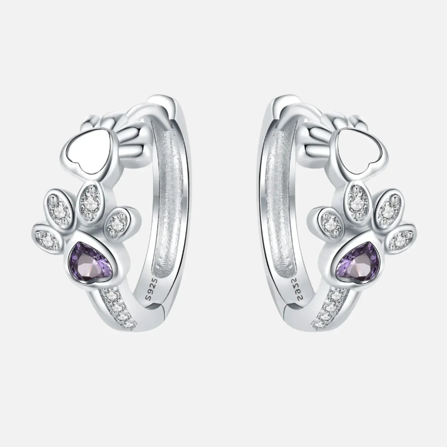 Paw Huggie Ohrringe aus 925 Sterling Silber – Mit Zirkonia und Herzstein