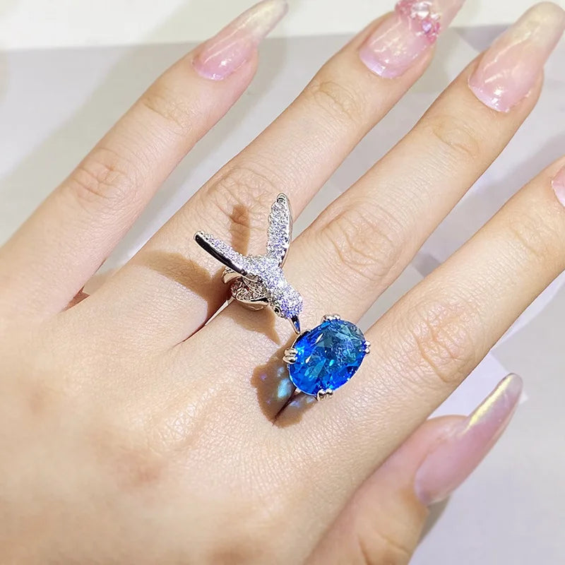 Verstellbarer Kolibri Edelsteinring – Zirkon, 14K vergoldet