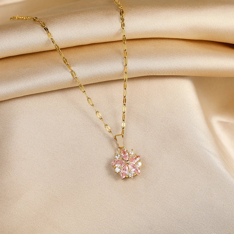 Romantische Pink Sakura Edelstahl Halskette