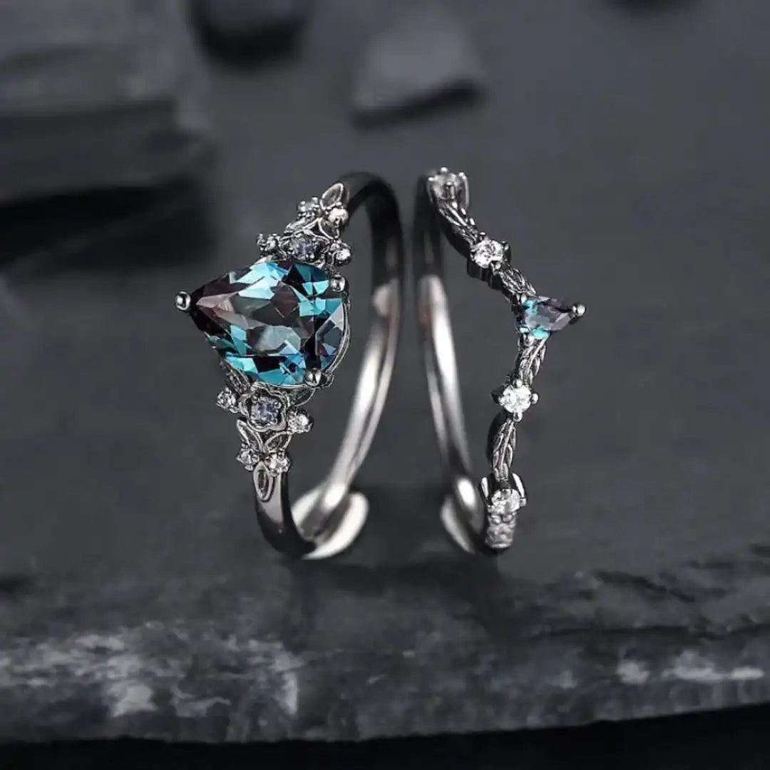 Gun Black Saphir-Zirkonia Ring-Set