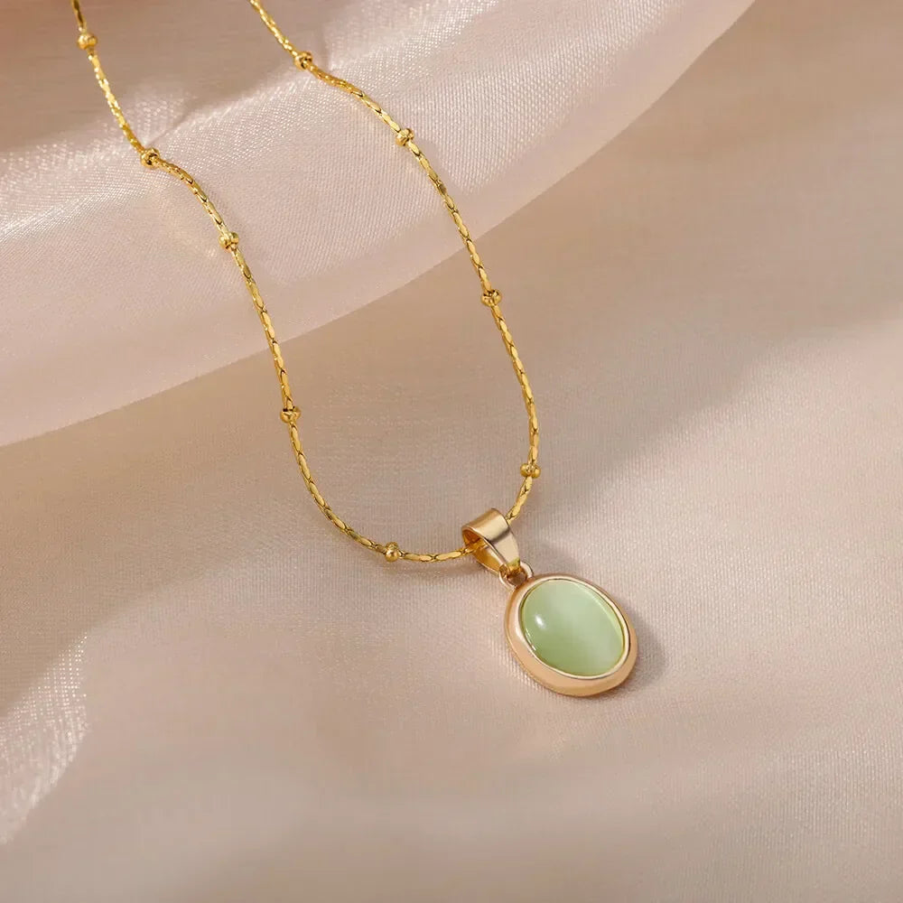 Schicke Gold Edelstahl Wasser Tropfen Opal Anhänger Halskette
