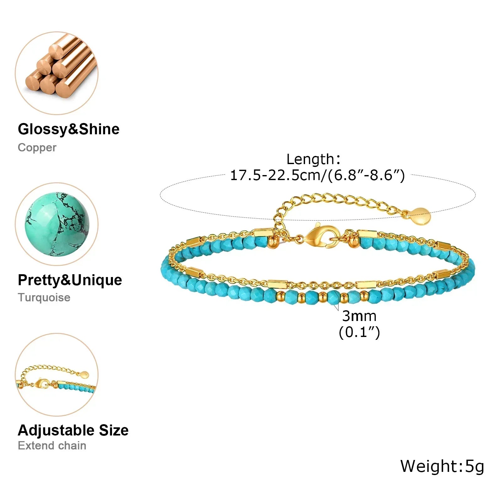 Strahlendes Gold-Türkis Kettenarmband