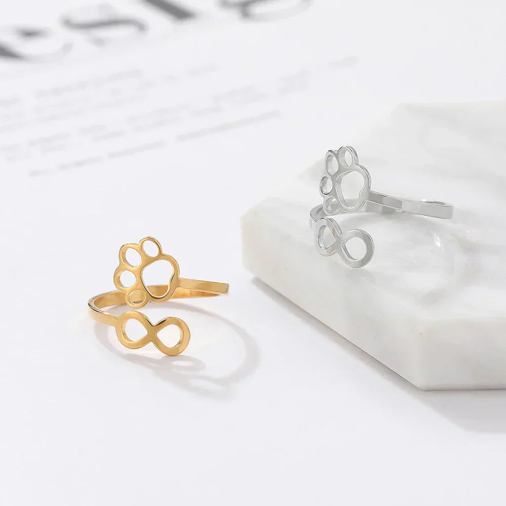 Verstellbarer Infinity-Pfotenring – Edelstahl