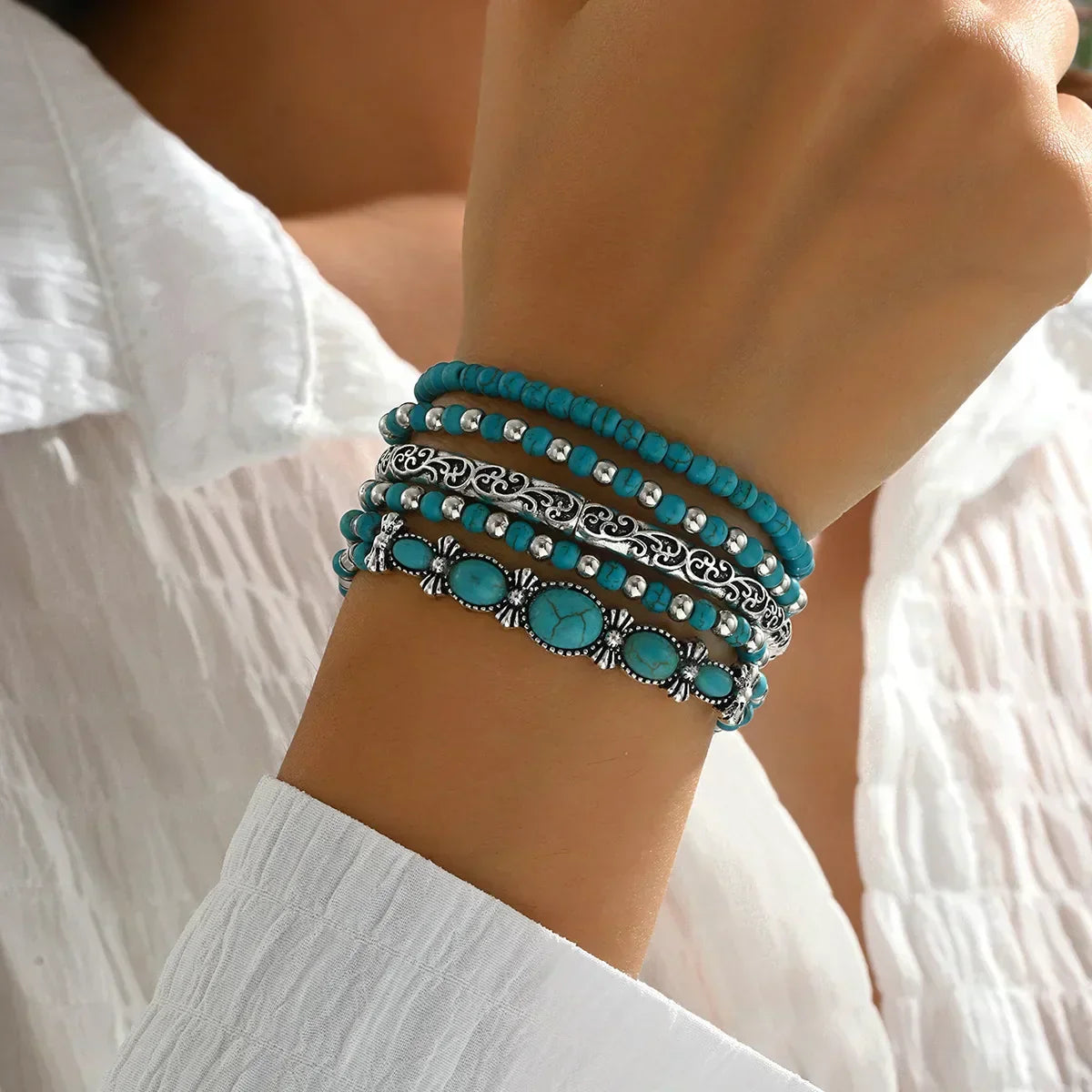 Bohemian Türkis Perlenarmband Set