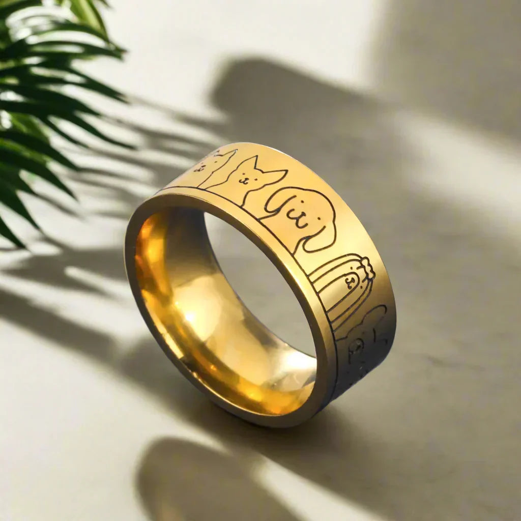 Breiter Edelstahl-Hundering – Graviertes Design für Frauen