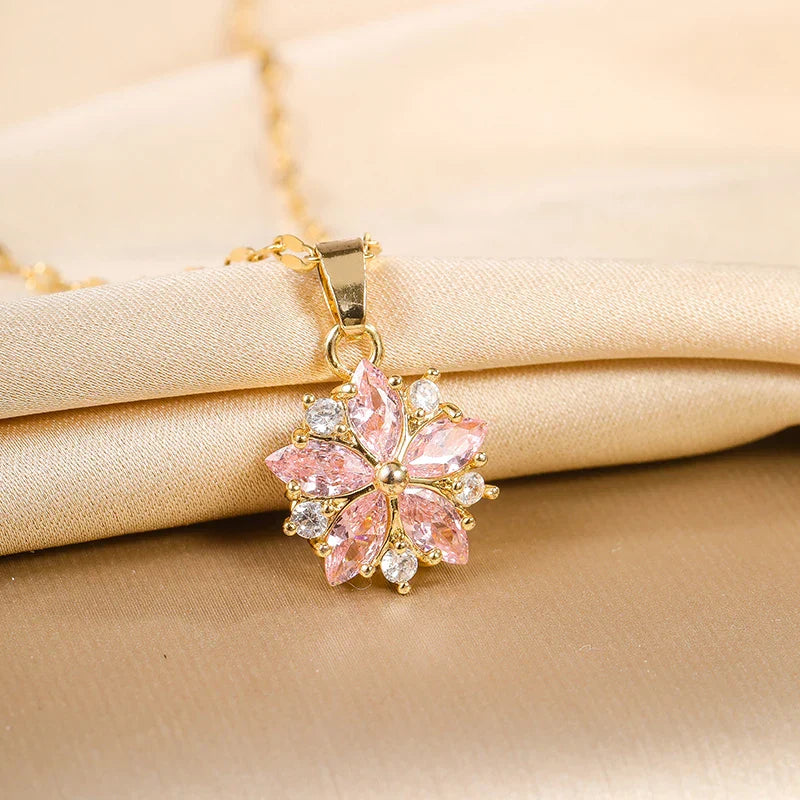 Romantic Pink Sakura Stainless Steel Necklace