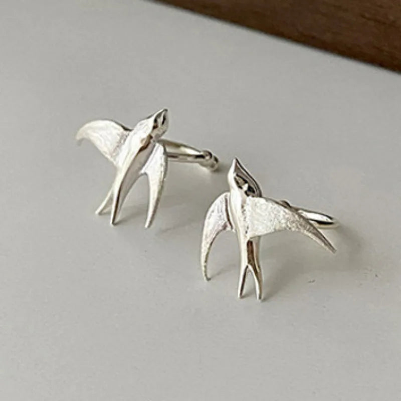 Schöne Silber Schwalbe Vogel Clip-On Ohrringe