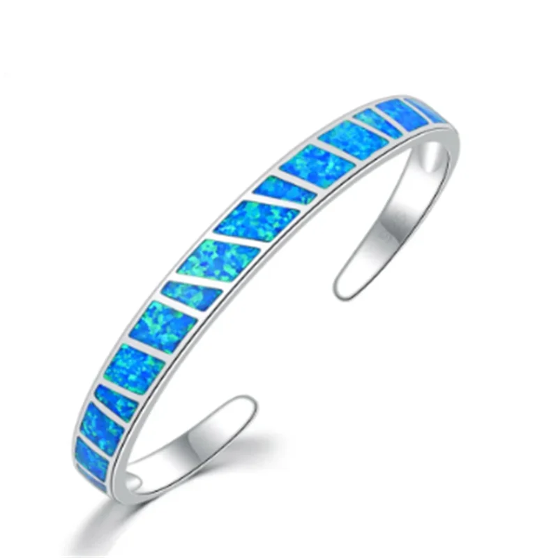 Elegantes Silber Blau Feuer Opal Verstellbares Armband