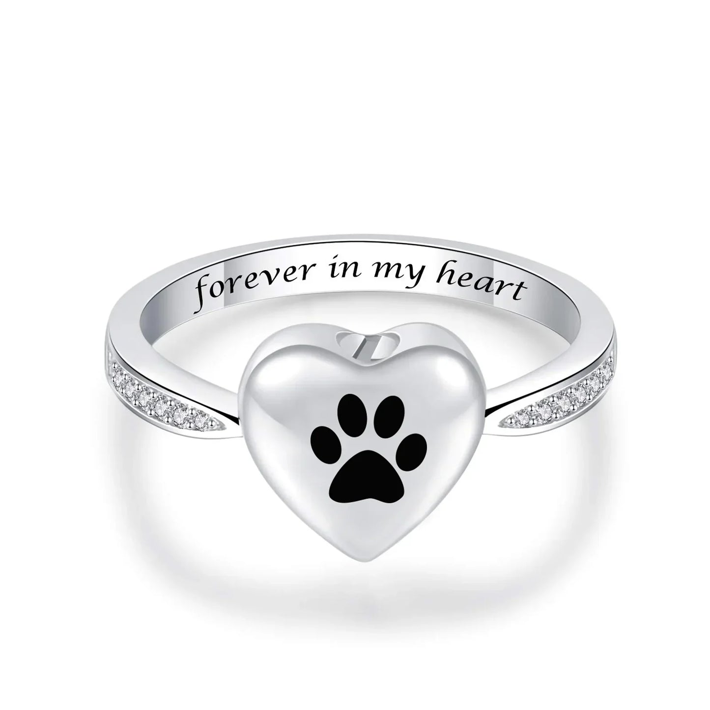Love Heart Paw Print Urn Ring – Pet Memorial Cremation Jewelry