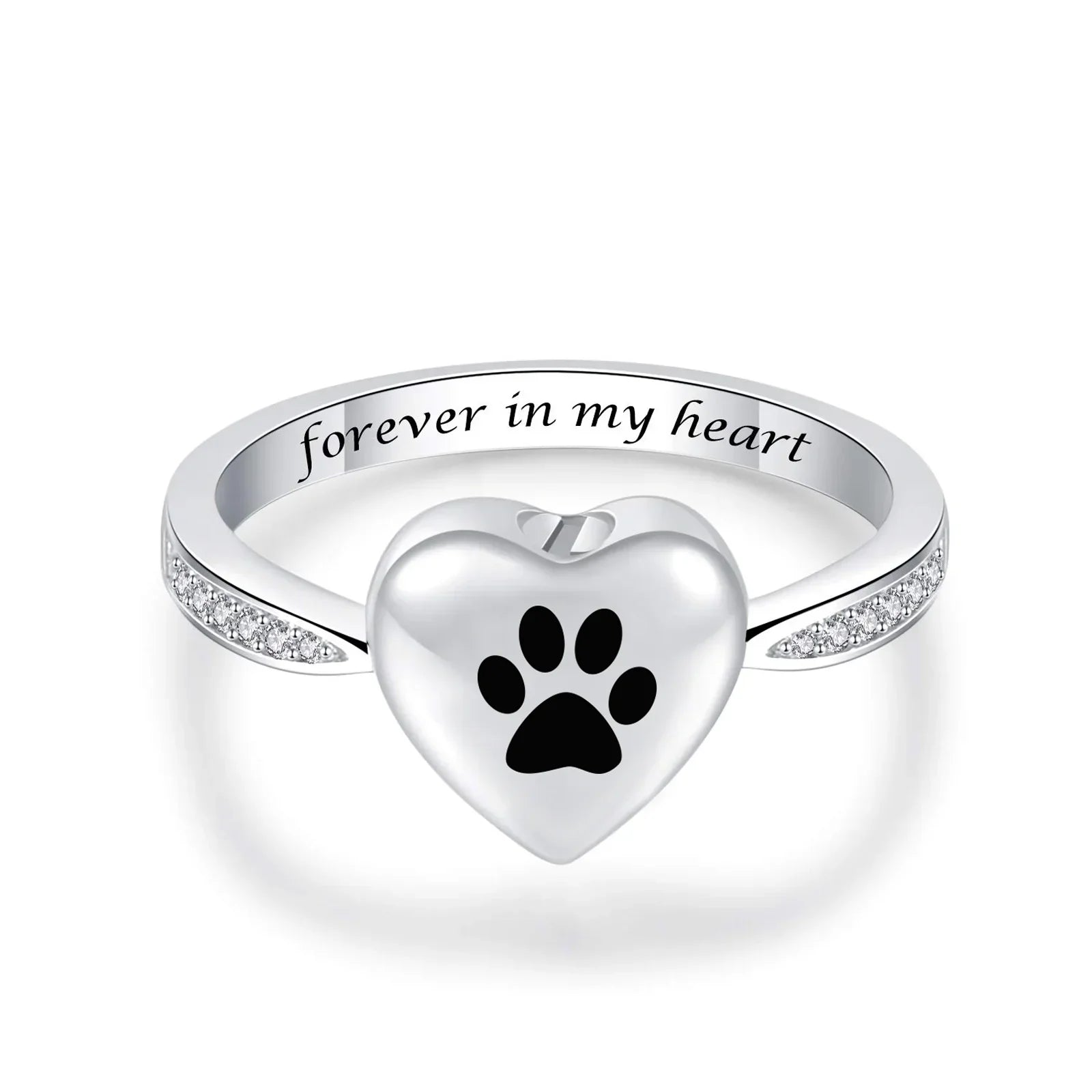 Love Heart Paw Print Urn Ring – Pet Memorial Cremation Jewelry