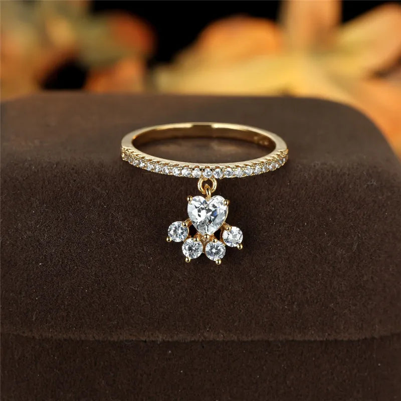 Vintage Katzenpfote & Herz Steinring – Gold- und Silberton