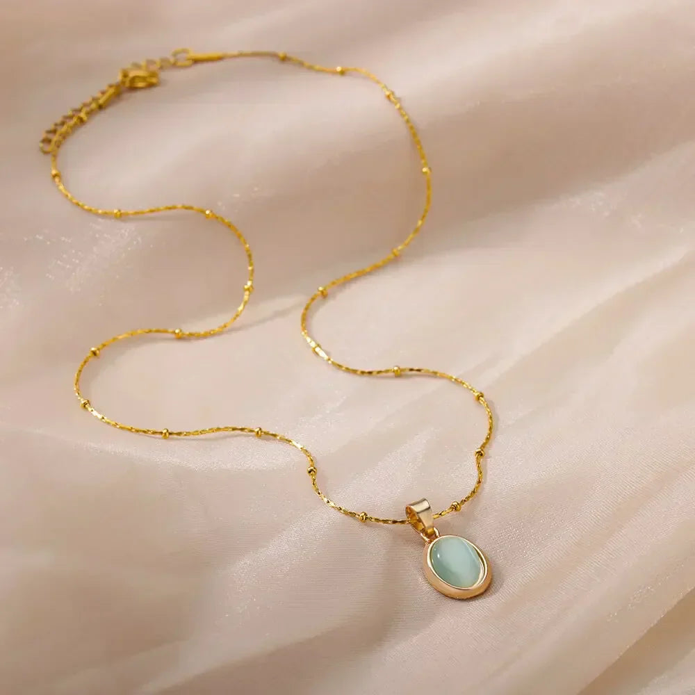Schicke Gold Edelstahl Wasser Tropfen Opal Anhänger Halskette