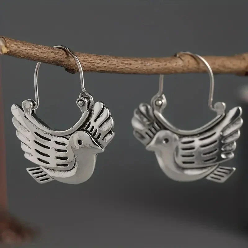 Boho Vogel-inspirierte Ohrhänger – Silber-Ton