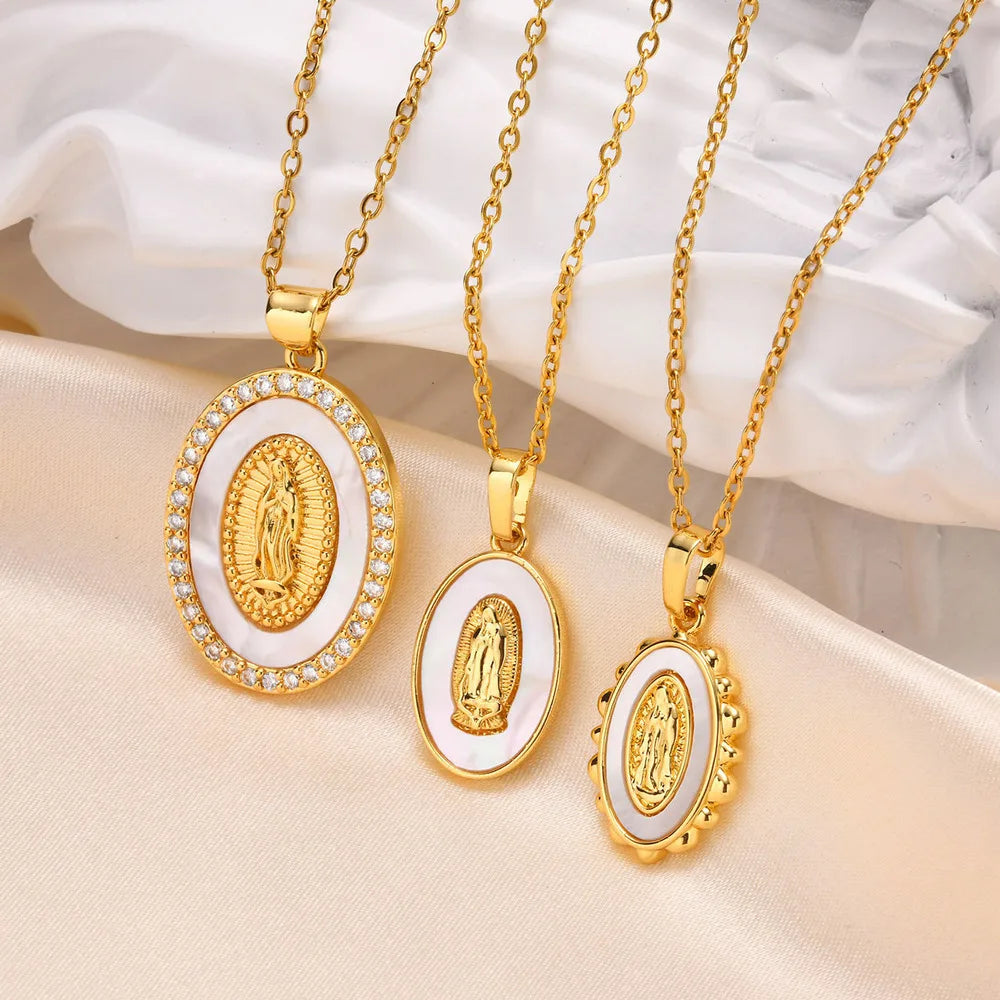 Goldene Mary Oval Anhänger Halskette