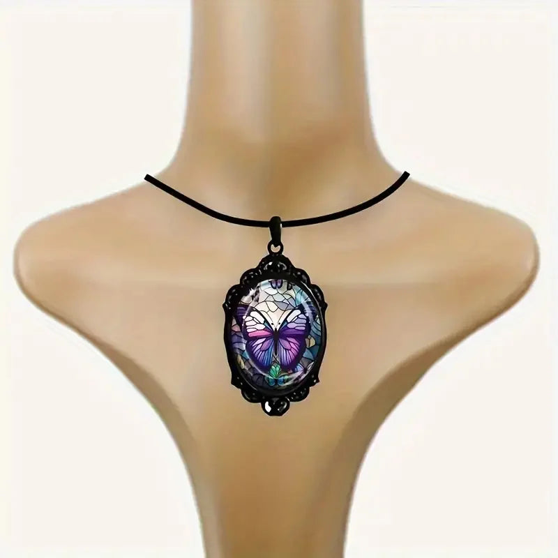 Butterfly Pendant Necklace with Purple Crystal